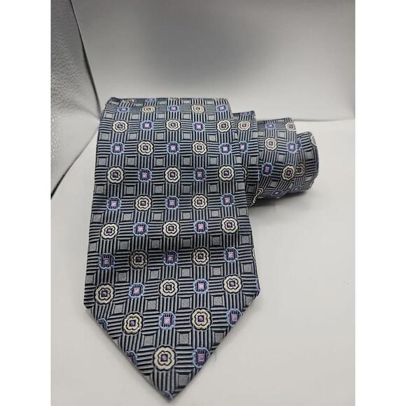 Other - Vintage KOLTE Italy Blue Silver Floral Neck Tie Necktie 100% SILK 58" x 3.75"
